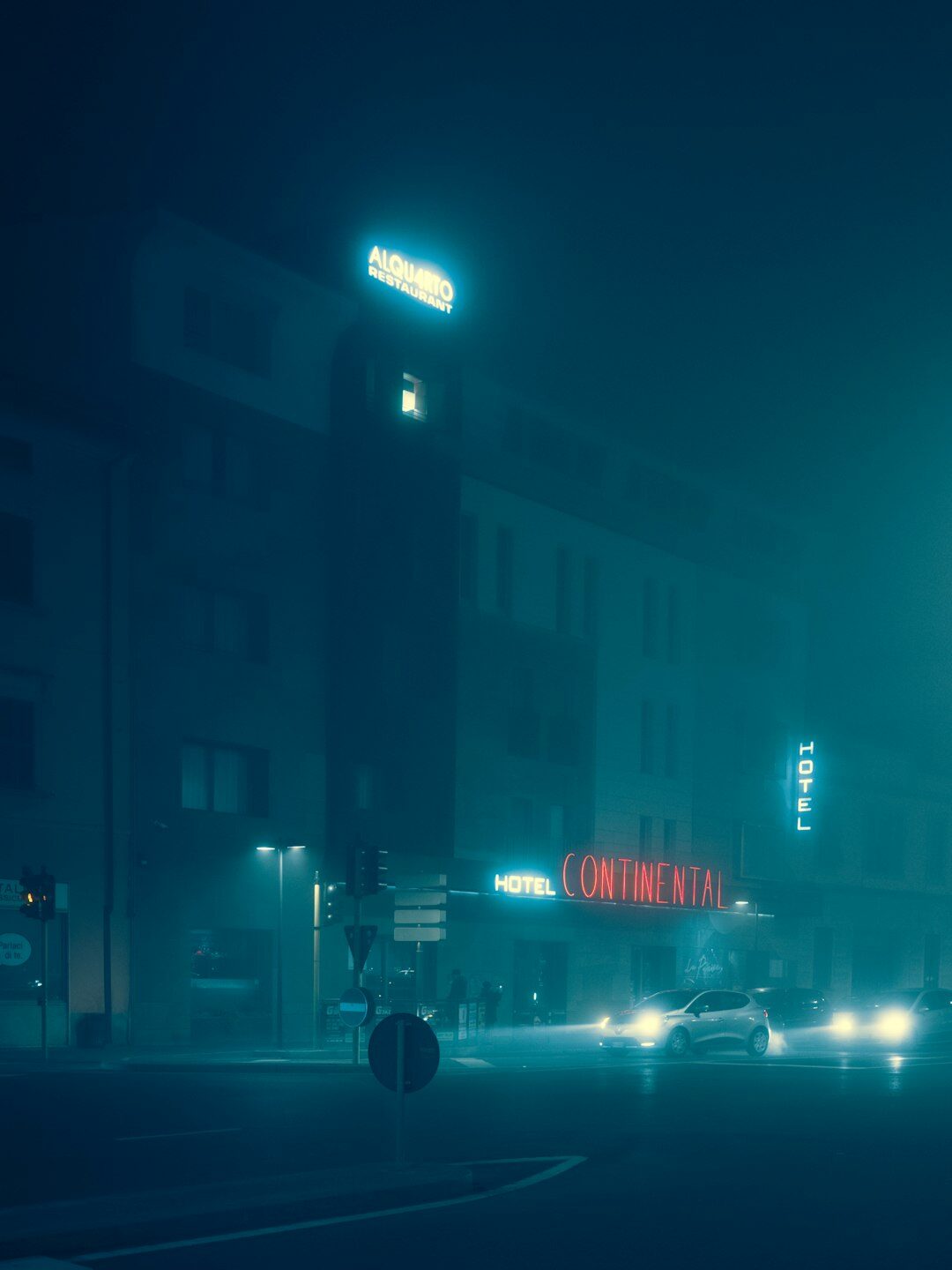 foggy street at night